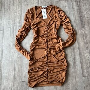 AMTIOUS Brown Ruched Dress